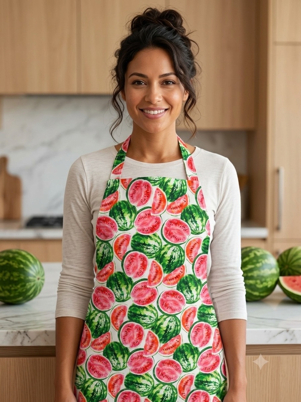 2102 - Watermelon Print Kitchen Apron - Green & Pink